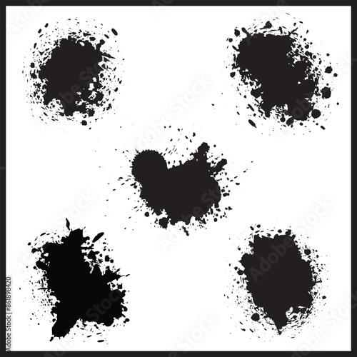 Black Sillhouette Splashes, Insk Splash, Water Splash, and Grunge Brush Art, Splash art Vector Illustration