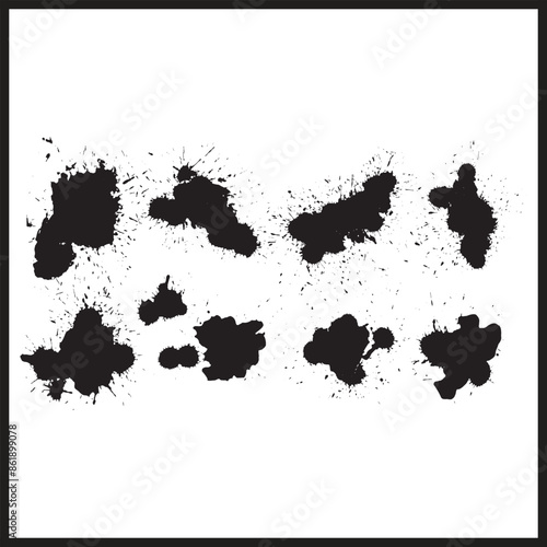 Black Sillhouette Splashes, Insk Splash, Water Splash, and Grunge Brush Art, Splash art Vector Illustration
