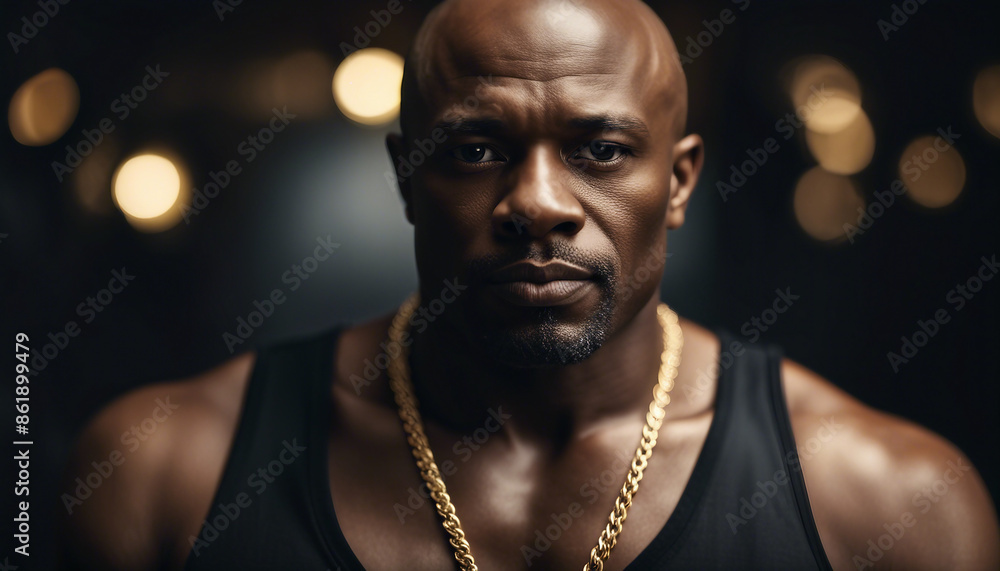portrait of muscular and bald black man with gold necklace, isolated white background
portrait of muscular and bald black man with gold necklace, isolated white background