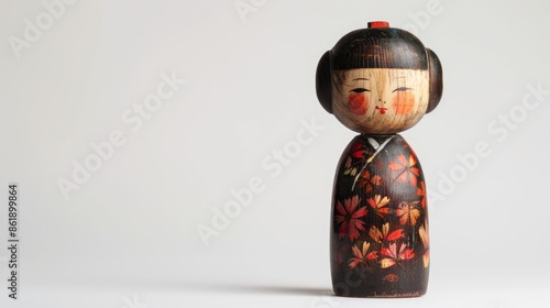 Antique Japanese kokeshi wooden doll on white background photo