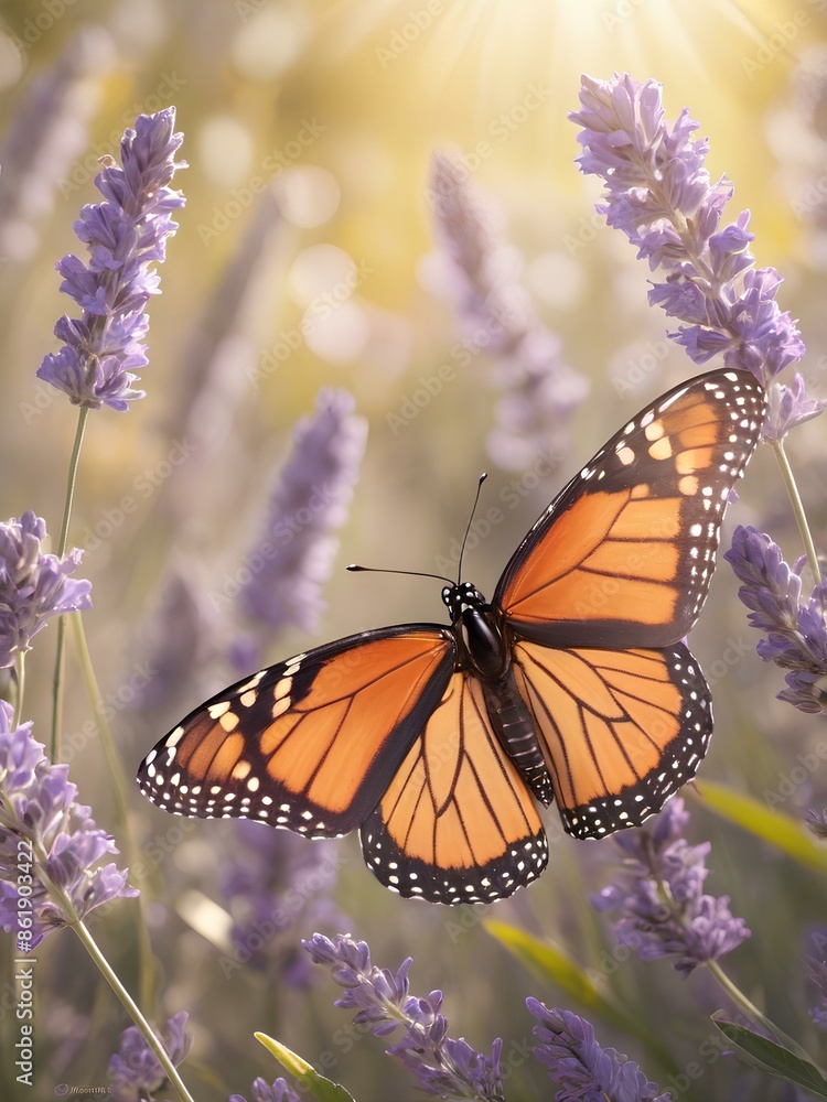 Sunny summer nature background with fly butterfly and lavender flowers with sunlight and bokeh. Outdoor nature banner Sunny summer nature background with fly butterfly and lavender flowers with sunlight and bokeh. Outdoor nature banner