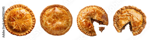 A set of meat pies viewed from above, isolated on a transparent background