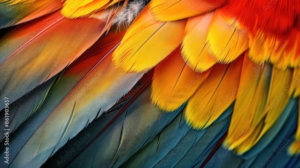 Obraz premium Highdefinition shot of a birds feathers with vibrant colors, with room for text
