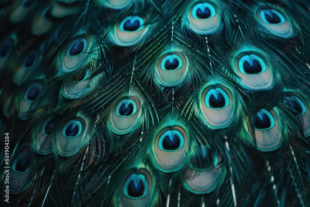 Fototapeta premium Highdefinition shot of a peacocks feathers fanned out, with ample copy space