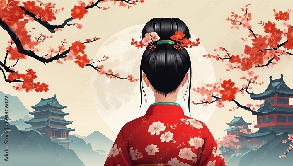 Fototapeta premium Beautiful mountain landscape, Snowy landscape, Chinese Vernal Equinox Day, Waterfall, isolated illustratio, Generative Ai