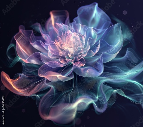 Abstract Colorful Flower With Shimmering Petals on Black Background