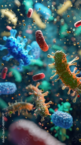 Enterobacterias Gram negativas Proteobacteria, bacteria such as salmonella, escherichia coli, yersinia pestis, klebsiella. 3D illustration. AI generated illustration photo