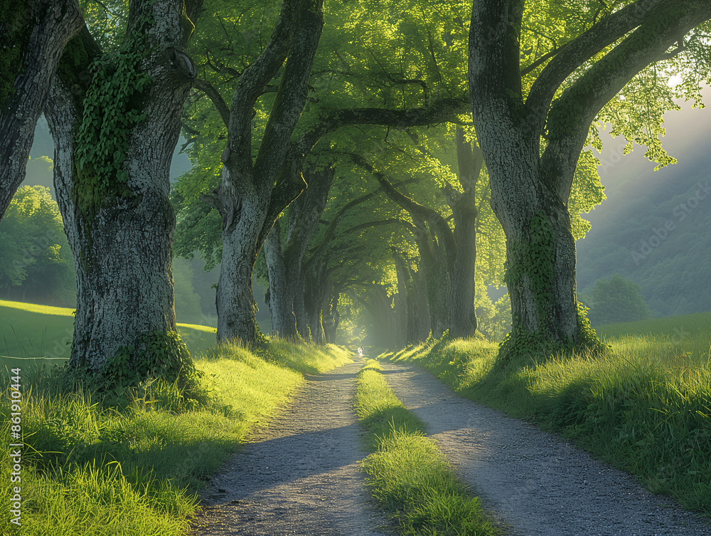 Tunnel-like Avenue, Tree Lined Footpath through Park Tunnel-like Avenue, Tree Lined Footpath through Park