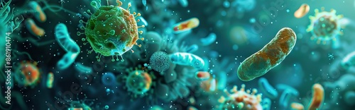Enterobacterias Gram negativas Proteobacteria, bacteria such as salmonella, escherichia coli, yersinia pestis, klebsiella. 3D illustration. AI generated illustration photo