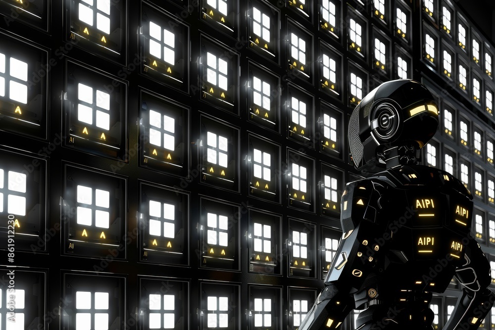 AI robot with digital interface, artificial intelligence, advanced