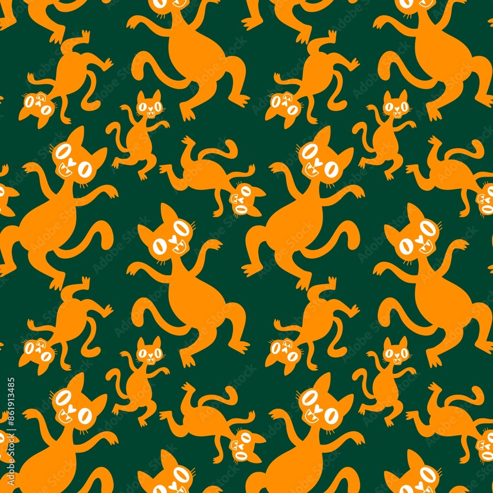 Halloween animals seamless cats and pumpkins pattern for wrapping paper Halloween animals seamless cats and pumpkins pattern for wrapping paper