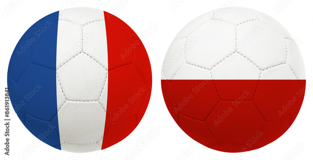France vs, Poland footballs, team flag isolated on white France vs, Poland footballs, team flag isolated on white