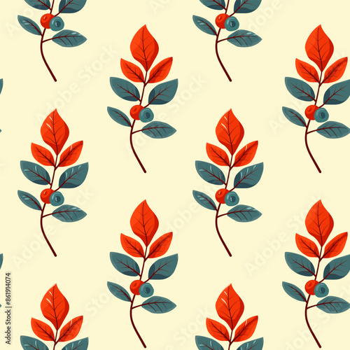 Hello autumn, autumn season, leaves, twigs, berries, pattern, vector