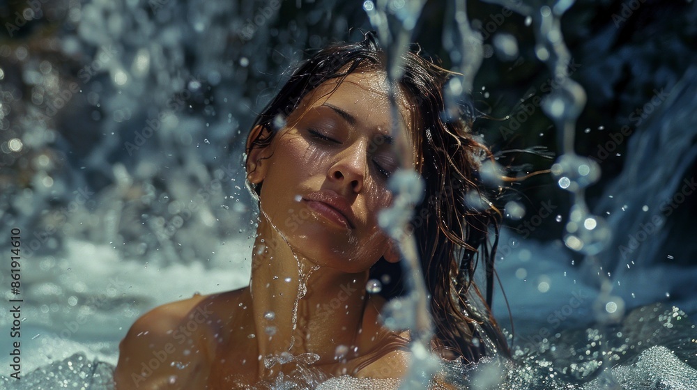 Obraz premium beautiful young woman bathing in a river