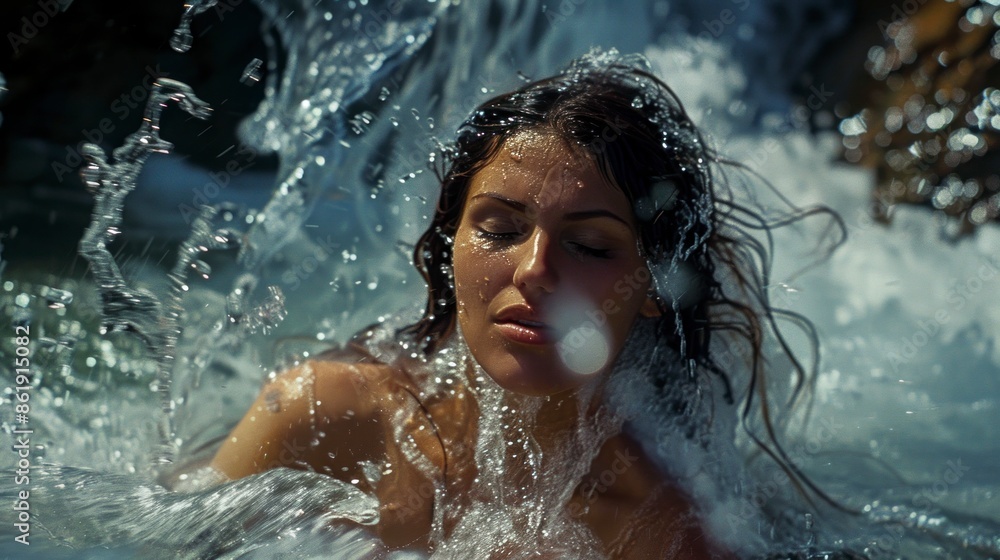 Obraz premium beautiful young woman bathing in a river