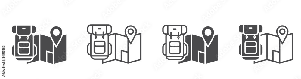 backpack and map flat and line icon set. travel, hiking and vacation symbols. isolated vector illustrations for tourism design backpack and map flat and line icon set. travel, hiking and vacation symbols. isolated vector illustrations for tourism design