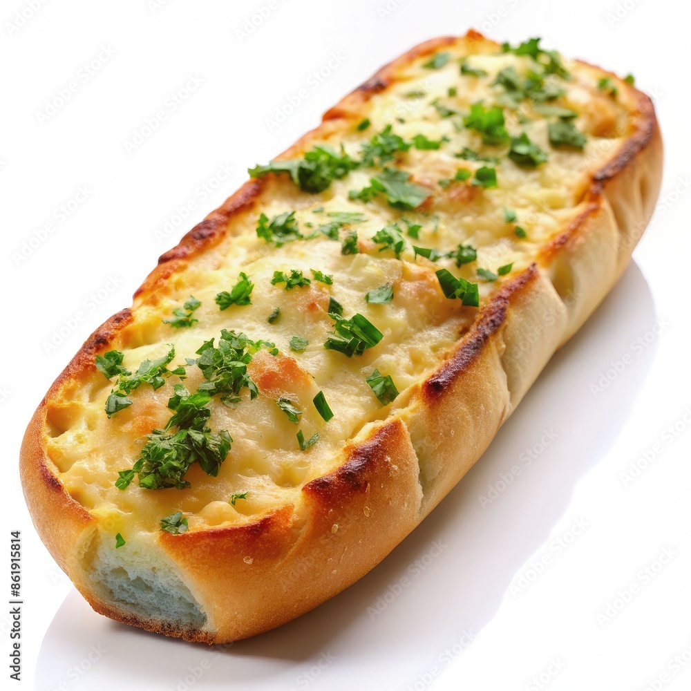 Cheesy Garlic Bread With Parsley on a White Background. Generative AI Cheesy Garlic Bread With Parsley on a White Background. Generative AI