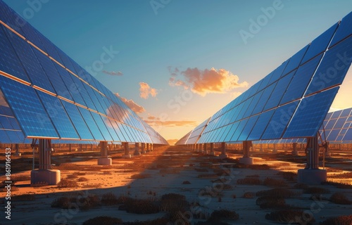 Solar Panels in a Desert Landscape on a Sunny Day