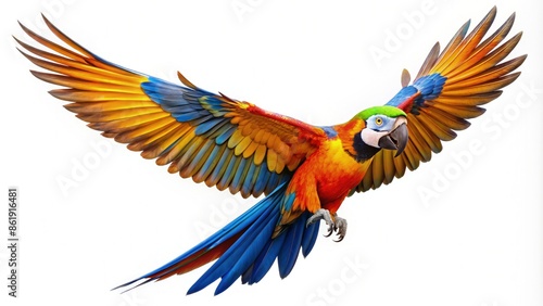 Colorful Catalina Macaw Parrot in Flight Against White Background. Generative AI photo