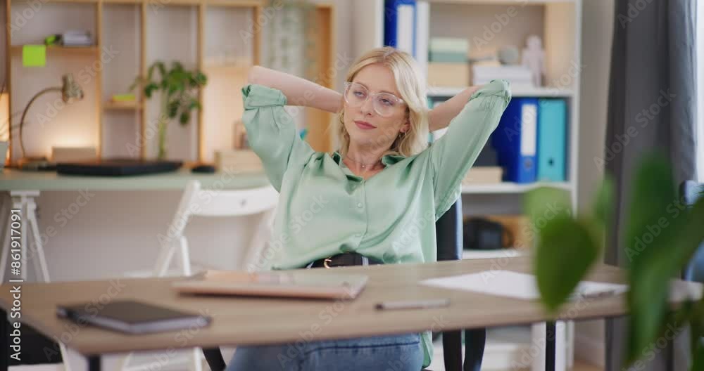 Self-Confident Woman Enjoys High Profits in Office Self-Confident Woman Enjoys High Profits in Office