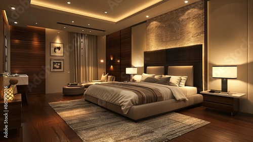bedroom modern interior design, luxury hotel room, luxury apartment comfortable suite lounge