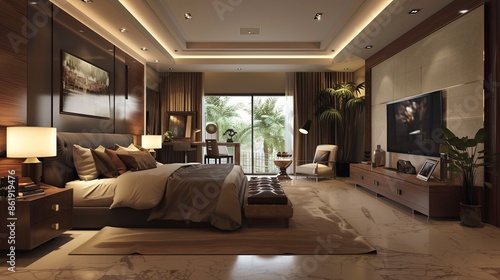 bedroom modern interior design, luxury hotel room, luxury apartment comfortable suite lounge © Joel