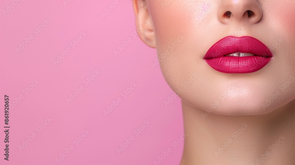Close-Up of Woman's Lips with Pink Lipstick on Pink Background. Studio Shot Highlighting Smooth Skin and Elegant Makeup. Captivating Image Ideal for Beauty and Cosmetic Advertising. Perfect for Skinca Close-Up of Woman's Lips with Pink Lipstick on Pink Background. Studio Shot Highlighting Smooth Skin and Elegant Makeup. Captivating Image Ideal for Beauty and Cosmetic Advertising. Perfect for Skinca