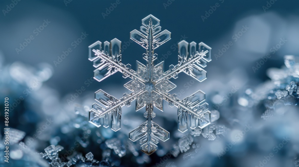 Snowflake photograph of a snowflake on a blue background Snowflake photograph of a snowflake on a blue background