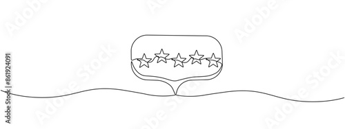 Continuous outline of five stars in speech cloud . Single line editable icon of 5 stars. Rating service concept and customer reviews. Minimalistic vector artwork