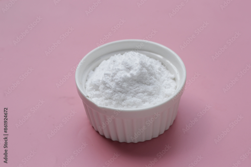 Bowl of baking soda, Sodium bicarbonate powder Bowl of baking soda, Sodium bicarbonate powder