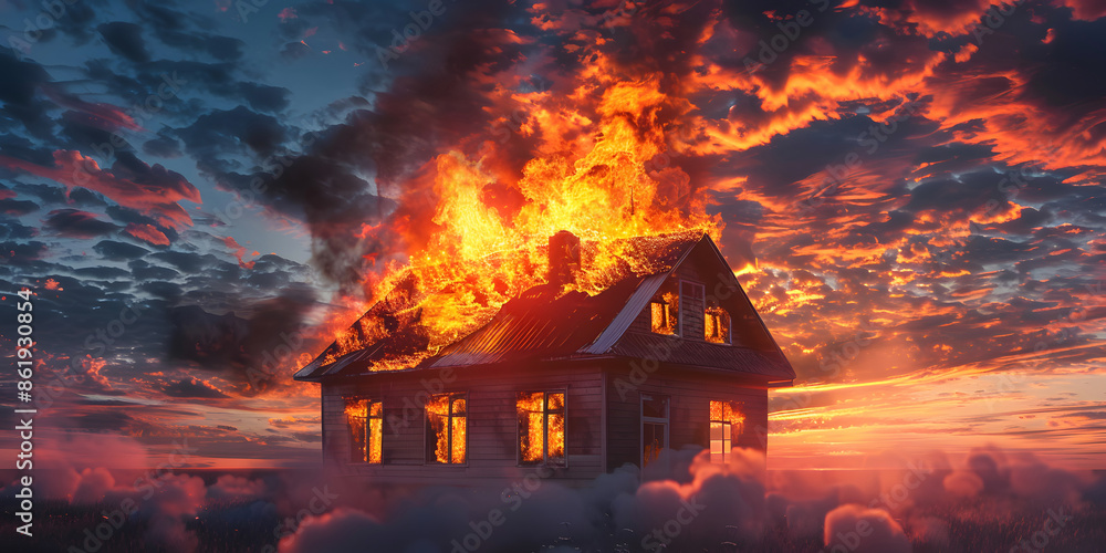 House fire at sunset House fire at sunset