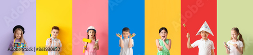 Set of cute children with p...