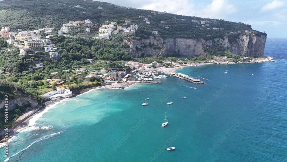 Fototapeta premium Located on the slopes of Mount Sant'Angelo, Vico Equense is a town on the Sorrento peninsula that offers breathtaking landscapes, beautiful beaches and a charming historic center of medieval origins