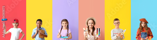 Set of cute children with p...