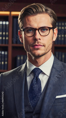 Obraz na płótnie Portrait of handsome, elegant, confident, businessman in suit wearing glasses, successful people w salonie