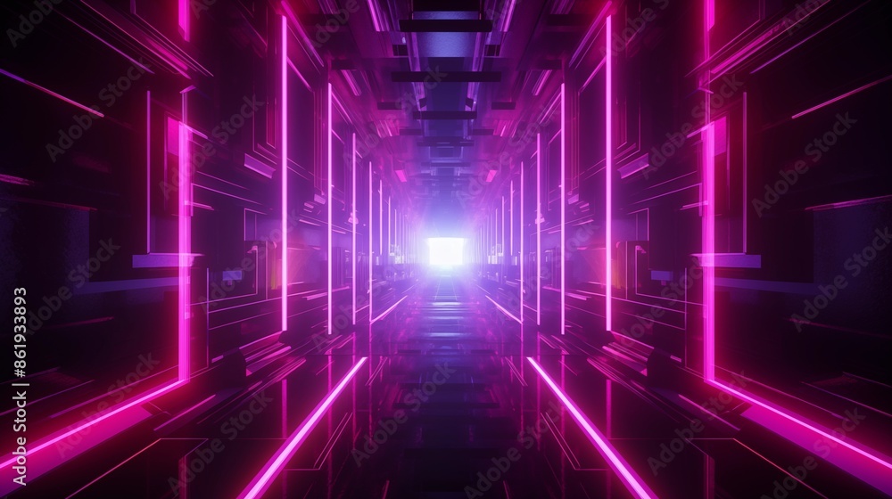 A Neon-Lit Digital Corridor with Futuristic and Symmetrical Design A Neon-Lit Digital Corridor with Futuristic and Symmetrical Design