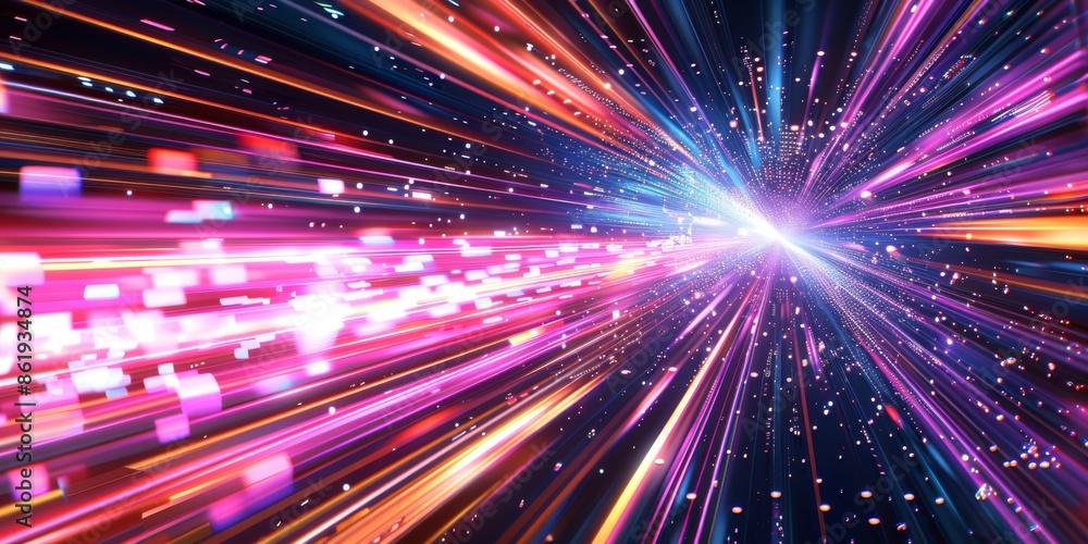 Dynamic light streaks in space convey speed with vivid colors, creating a sense of motion and excitement Dynamic light streaks in space convey speed with vivid colors, creating a sense of motion and excitement