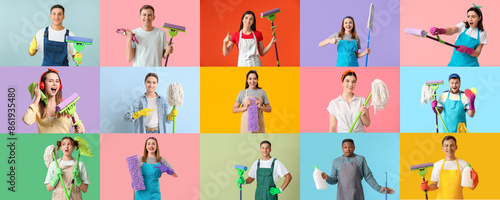 Group of people with mops a...