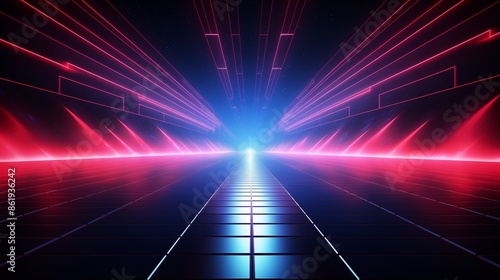 Wallpaper Mural Neon Futuristic Landscape with Grid Pathway and Laser Beams Leading to the Horizon Torontodigital.ca