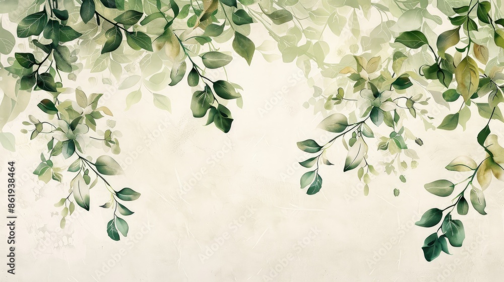 Watercolor Painting of Green Branches and Leaves Watercolor Painting of Green Branches and Leaves