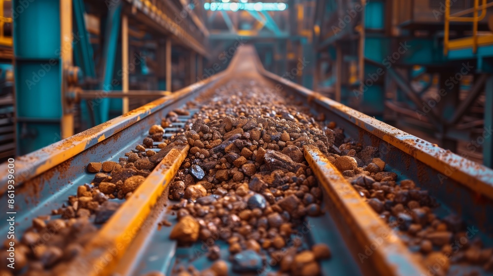 Close-up of Mining Conveyor System Transporting Raw Materials Close-up of Mining Conveyor System Transporting Raw Materials