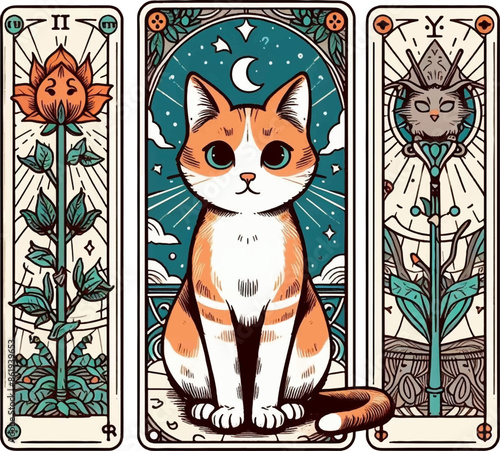 illustration of the tarot card with cbtr cartoon cat