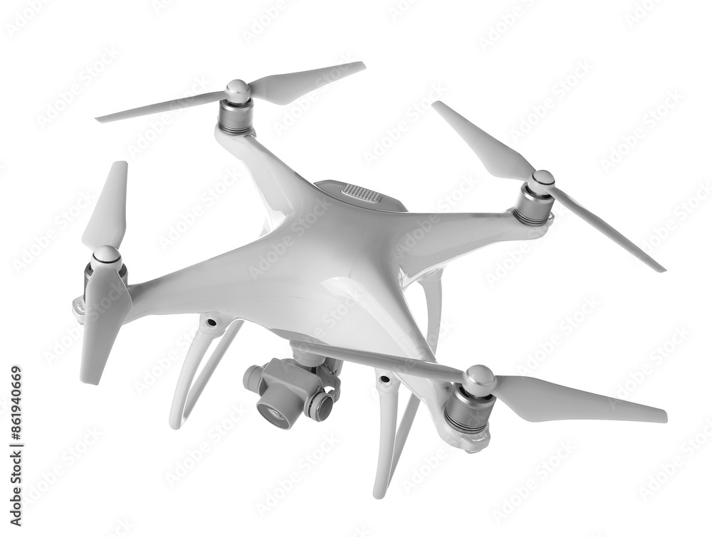 Modern flying quadcopter isolated on white background Modern flying quadcopter isolated on white background