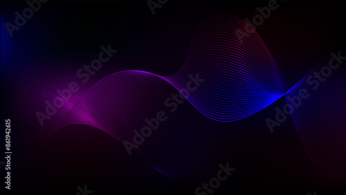 Vector abstract light wave. Blue pink purple neon pattern. Technology curve line background. Soundwave wavelength magnetic squiggle. Neural fabric fiber loop.