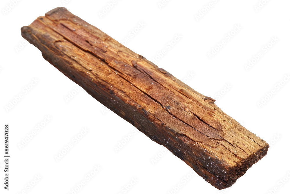 Fototapeta premium Weathered wood plank isolated. Rustic weathered wood plank isolated on a white background.