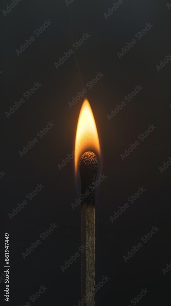 Burning match close up on dark background, dramatic lighting concept Burning match close up on dark background, dramatic lighting concept