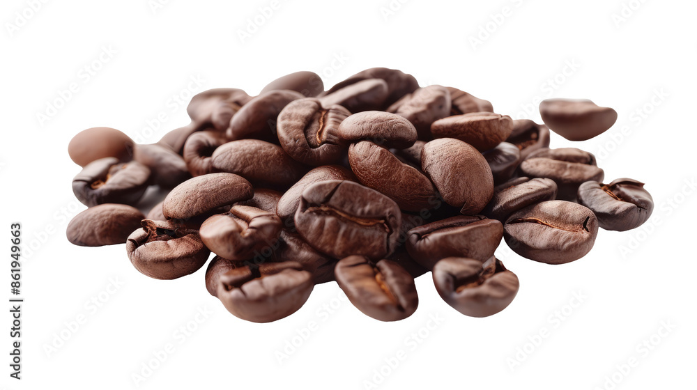 Roasted coffee beans on white background. A scattering of roasted coffee beans isolated on a white background, perfect for coffee-themed designs and projects. Roasted coffee beans on white background. A scattering of roasted coffee beans isolated on a white background, perfect for coffee-themed designs and projects.
