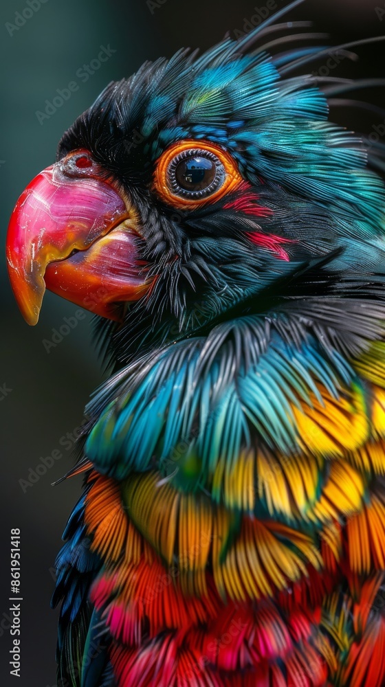 Obraz premium Close-up of a colorful parrot with vibrant feathers and detailed textures