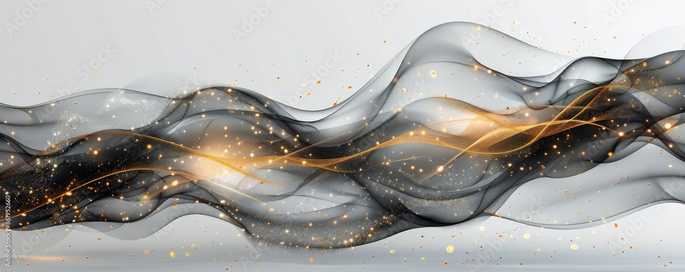 Abstract Black And Gold Wavy Lines With Sparkling Dust On White Background Abstract Black And Gold Wavy Lines With Sparkling Dust On White Background