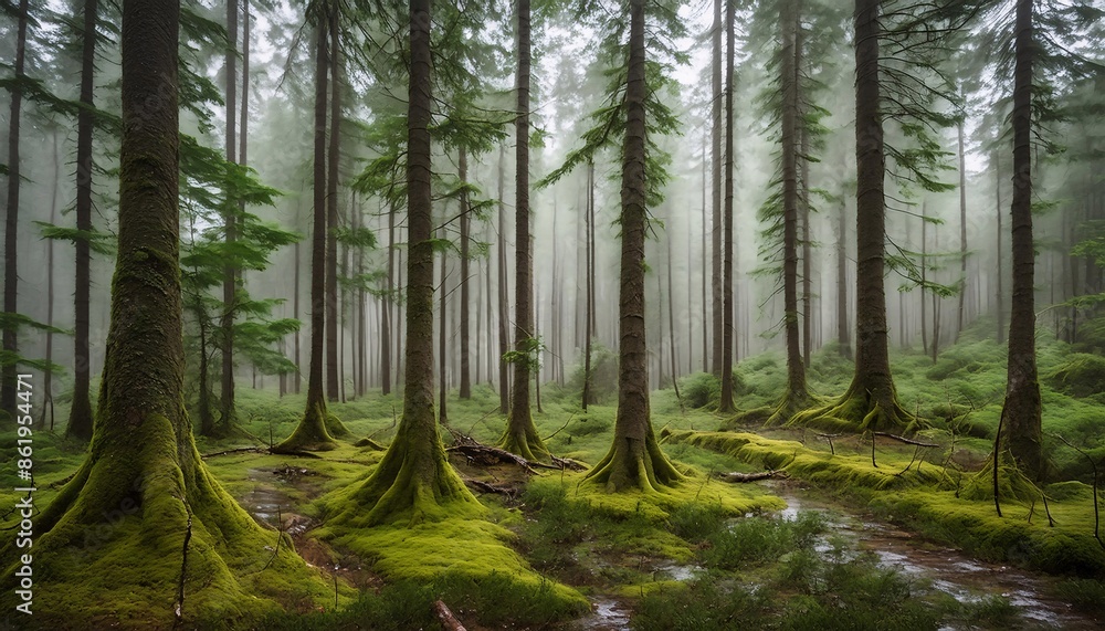 Fototapeta premium Amazing photos of dense and beautiful forests, showing an atmosphere full of green and lush trees.
